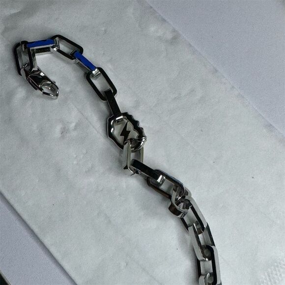 Unisex Silver Lightning Bolt Chain Bracelet Punk Geometric Style - Picture 1 of 4